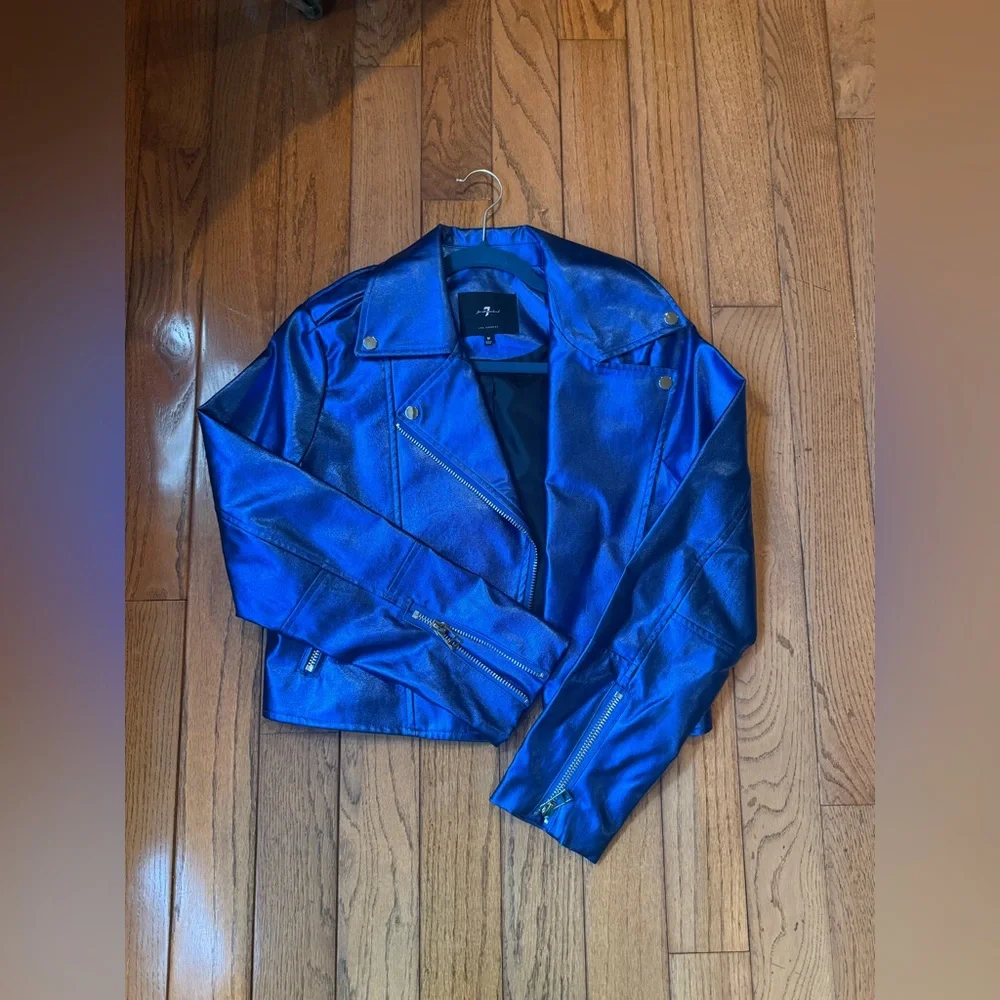 7 for all mankind blue leather jacket - Picture 2 of 3